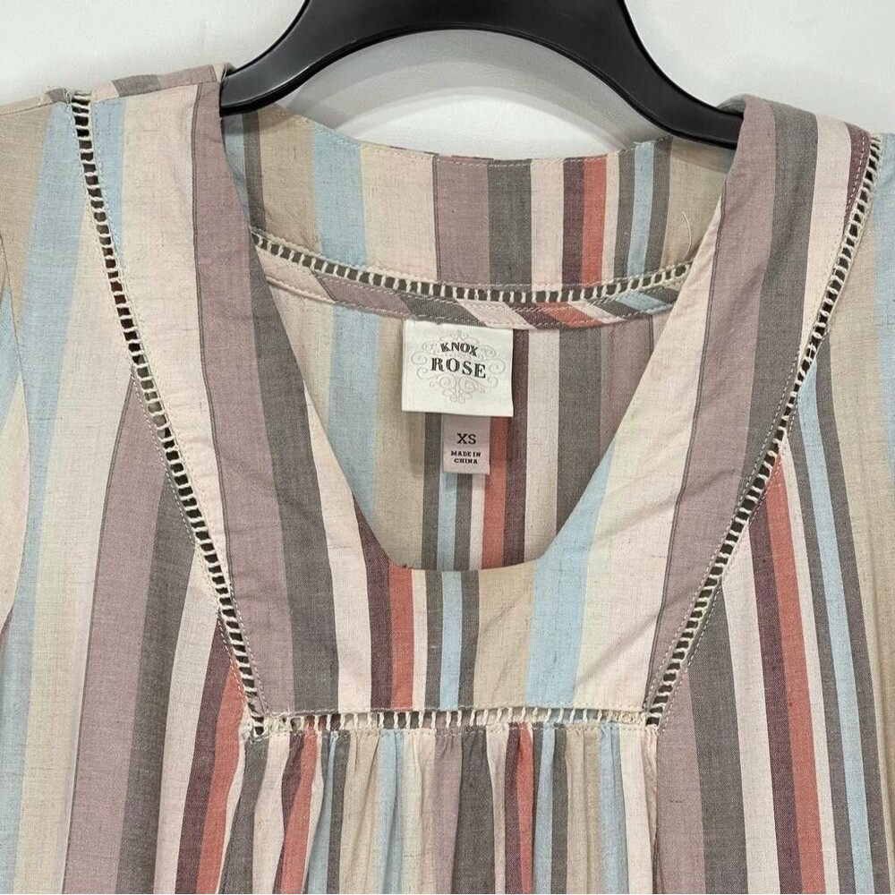 KNOX ROSE Women’s Size XS Boho Flowy Stripe Shift Dress Mulitcolor Linen Blend - Picture 6 of 16